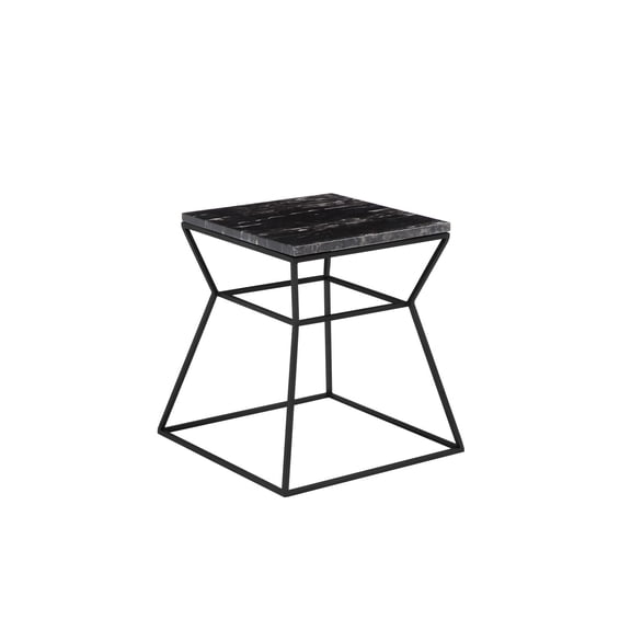 Benjara Lio 18" Side End Table- Square Marble Top- Open Hourglass Frame- Black