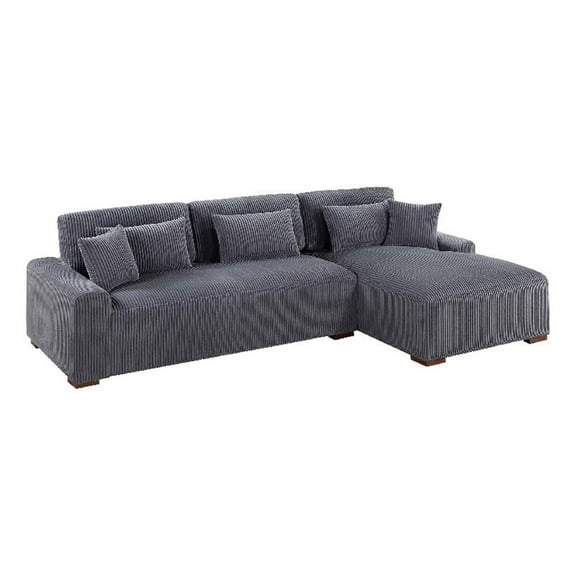 Lio 2pc XL Sectional Sofa with Chaise- 5 Throw Pillows- Gray Corduroy