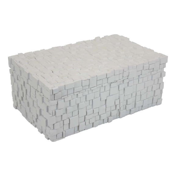 Benjara Lissa Decorative Storage Box- Matte White Textured Resin- 13 Inch