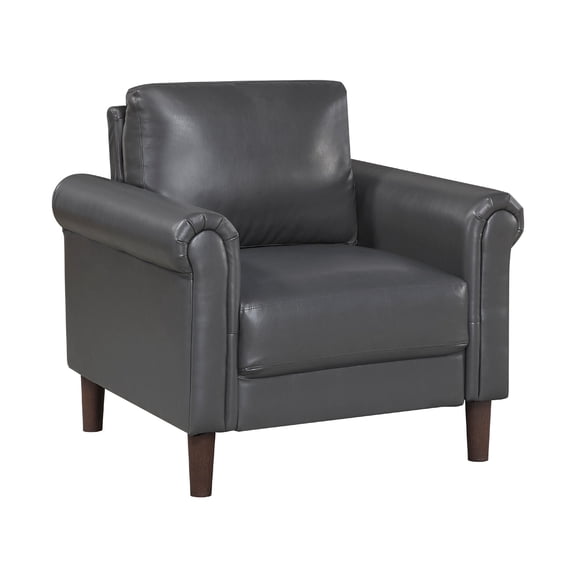 Lo Accent Chair w Rolled Arms- Midcentury Dark Gray Faux Leather