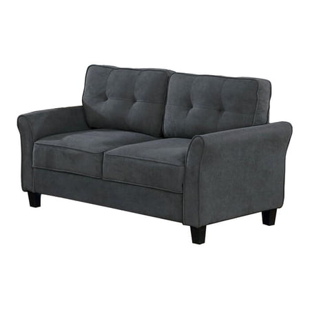 Loveseat with Knit Fabric with Flared Armrests, Gray- Saltoro Sherpi