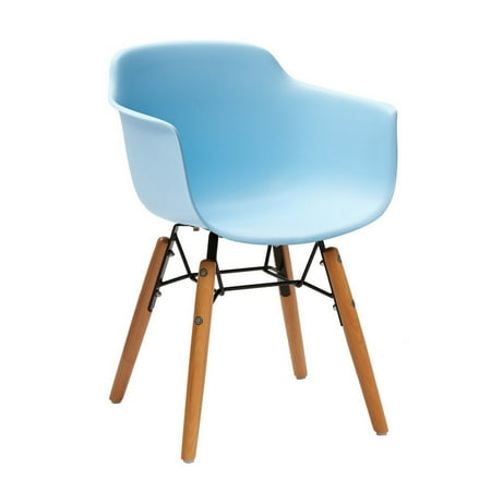 Lyna 16 Inch Kids Side Chair with Solid Back, Arms, Angled Wood Base, Blue