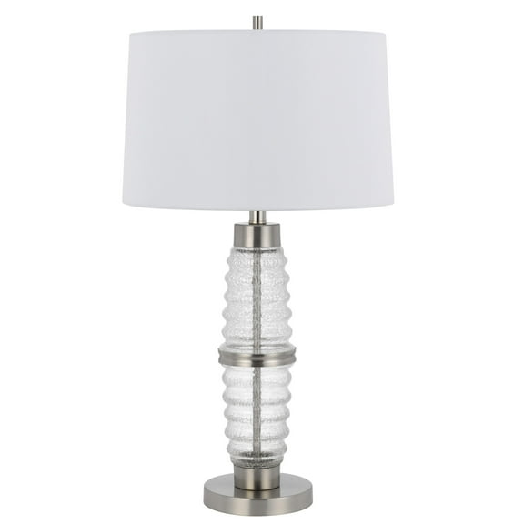 Maci 29 Inch Table Lamp, Accent Crackled Clear Glass, White Drum Shade