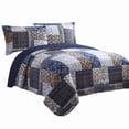 thumbnail image 1 of Mai 3 Piece King Cotton Quilt Set Patchwork Reversible Blue Rust Brown, 1 of 5