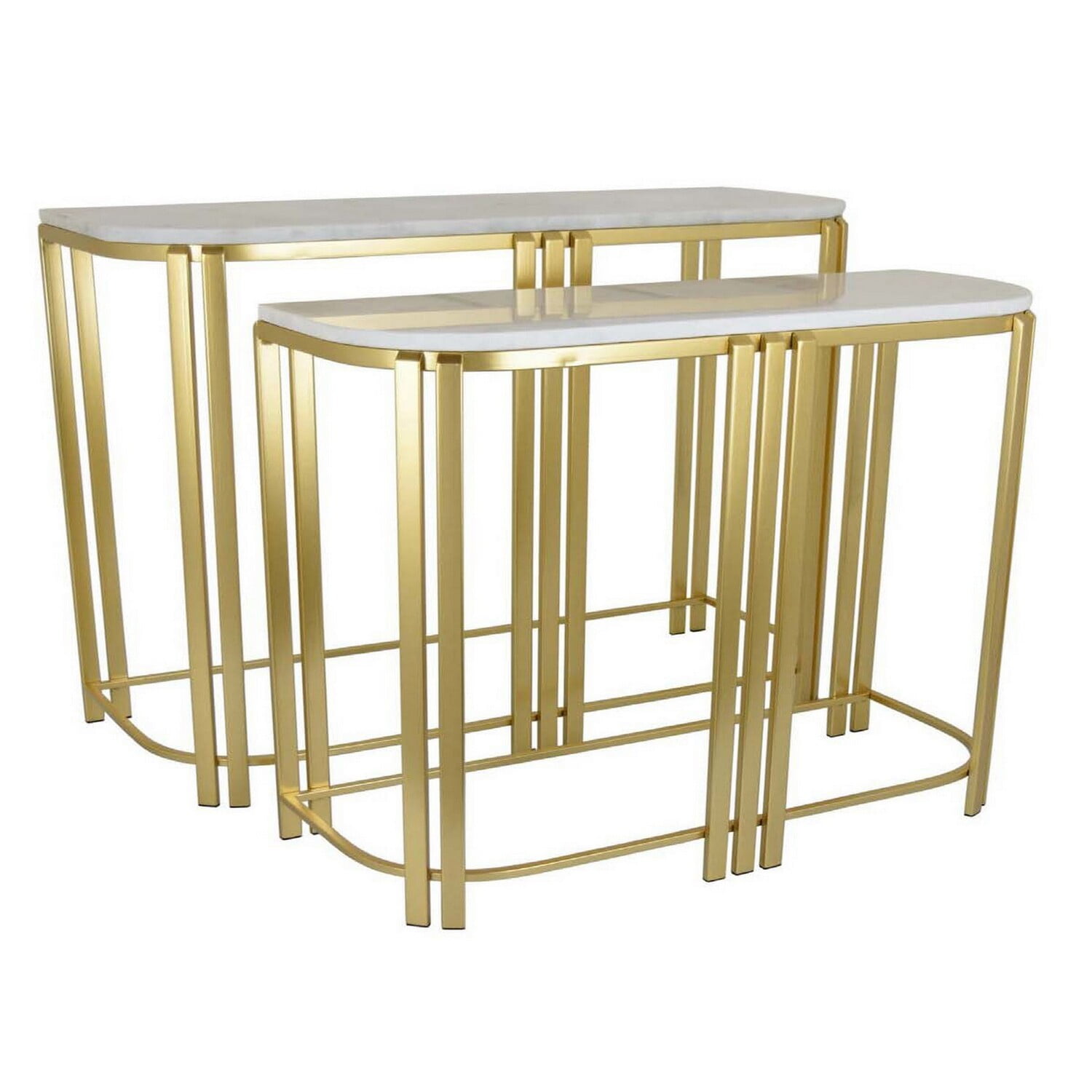 Benjara Set of 2 Accent Nesting Tables, Marble Top, Sleek Modern Gold ...