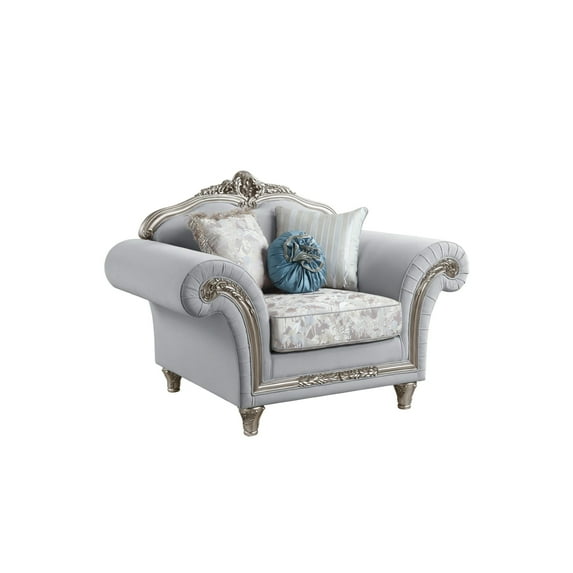 BenJara Marc 62 Inch Traditional Accent Chair, Box Cushion, Pillow, Gray, Silver