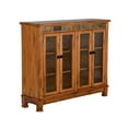 thumbnail image 1 of Marv Bookcase Cabinet- 4 Waterfall Glass Doors Slate Inlay Light Brown, 1 of 6
