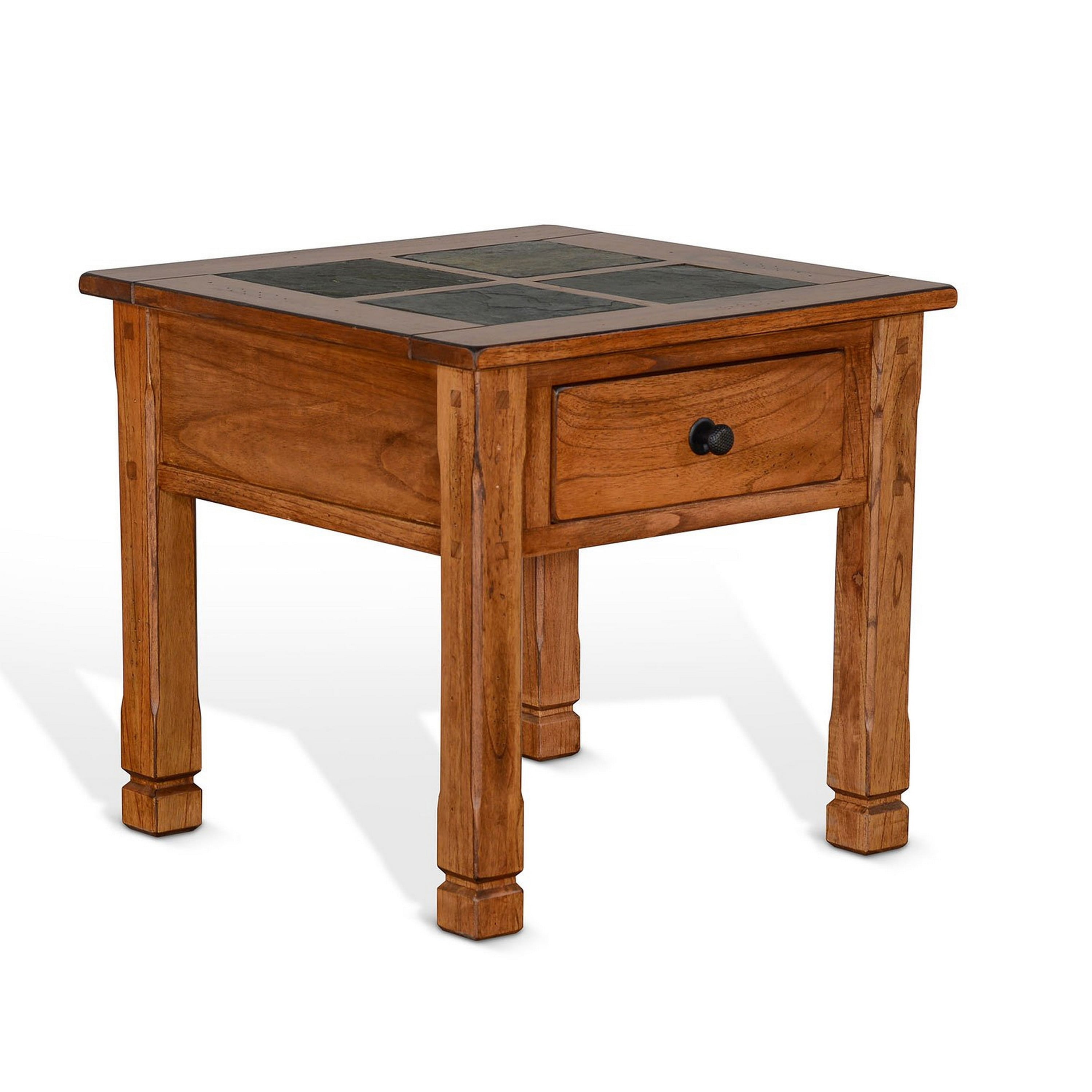 Marv Side End Table w Drawer, 26 Inch Square Slate Inlay Top, Brown ...