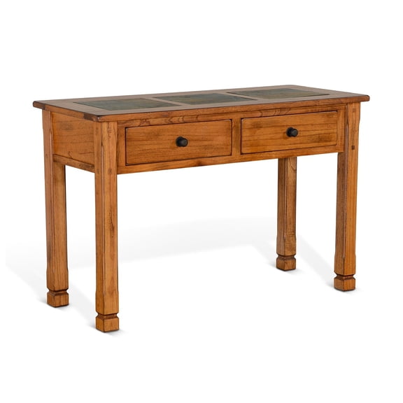 Marv Sofa Table w 2 Drawers- 48 Inch Rectangular Slate Inlay- Brown