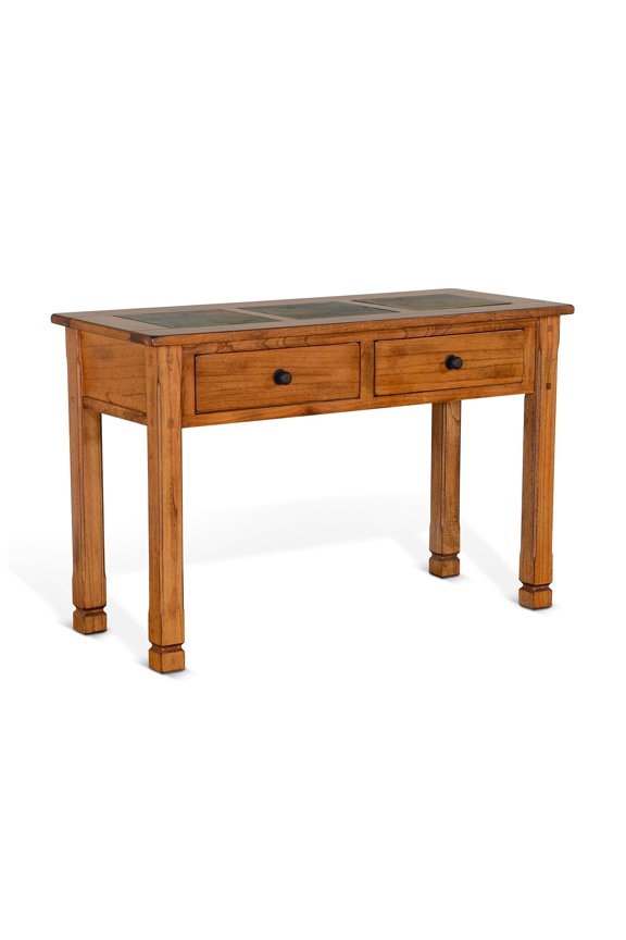 Marv Sofa Table w 2 Drawers- 48 Inch Rectangular Slate Inlay- Brown
