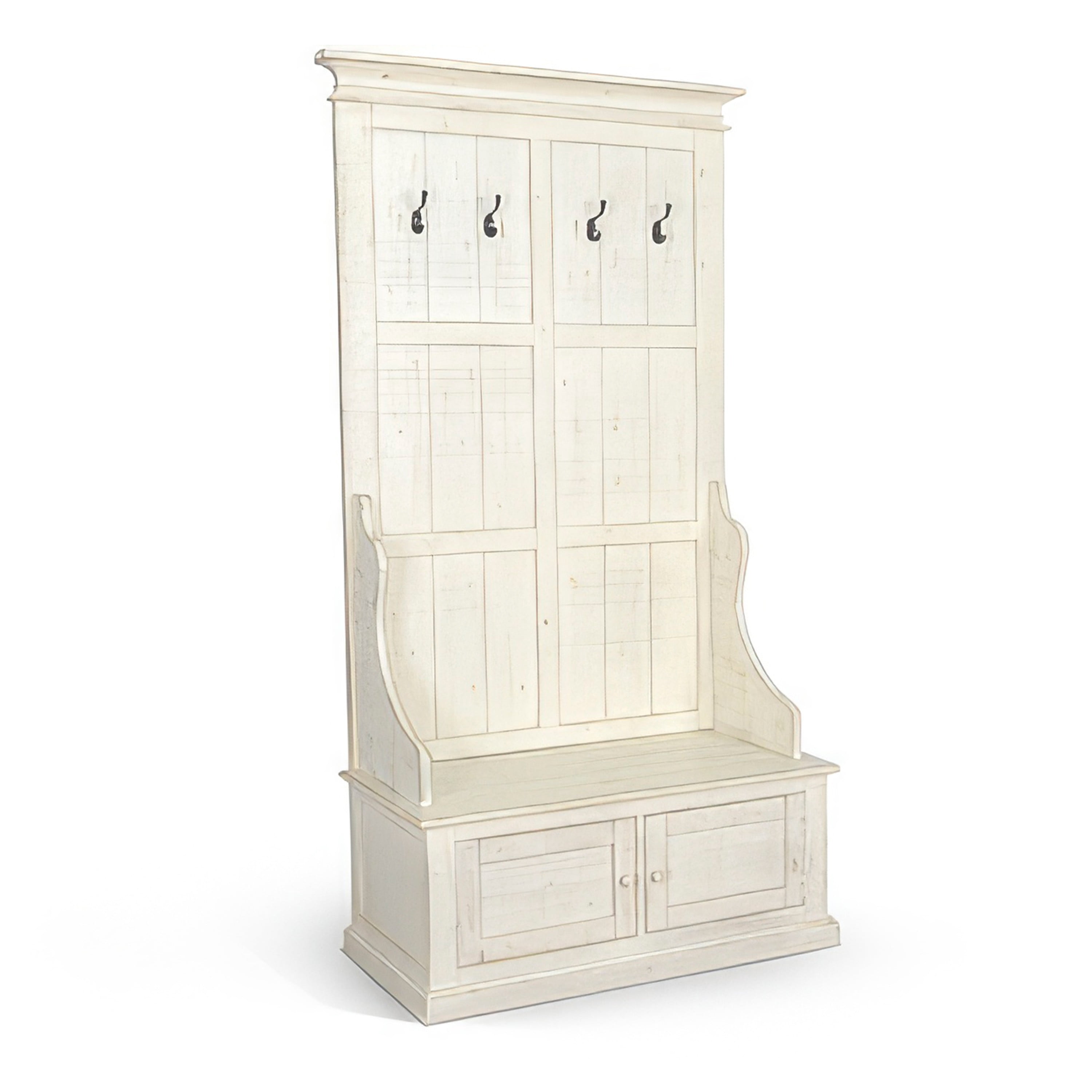 Queen Mary Rack Bench Mary Accent Hall Tree Coat Rack with Bench, 4 Hooks, Farmhouse White ...