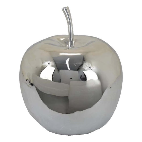 Benjara Masu Tabletop Accent Decor- 16" Apple Design- Silver Resin Body