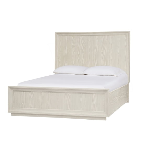 Benjara Maxi Queen Size Platform Bed, High Headboard, Wire Brushed Wood, Beige