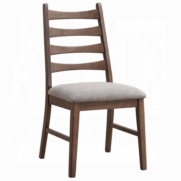 Mea Dining Side Chair Set of 2, Slatted Back, Gray Linen Seat, Brown