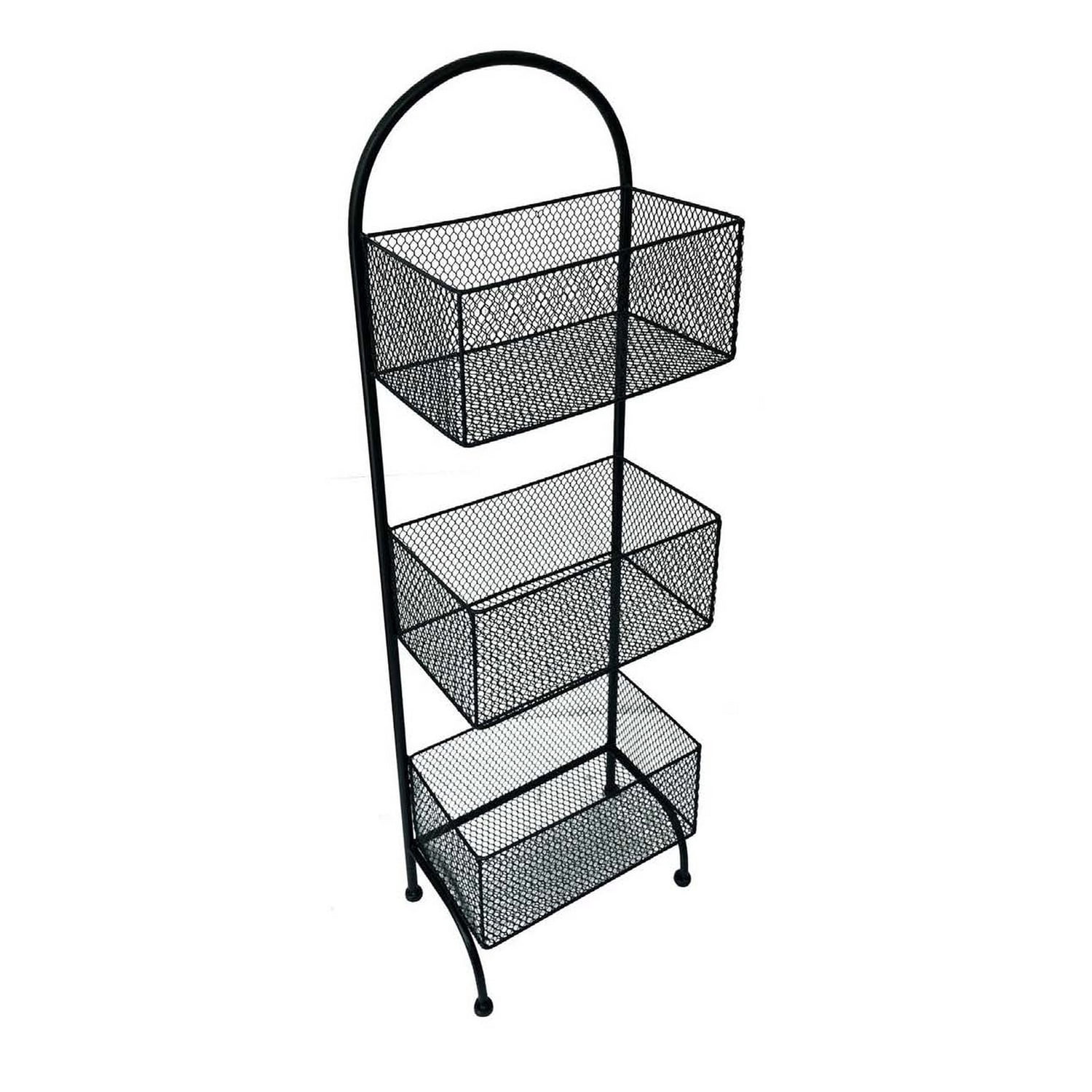 Megan 40 Inch Storage Rack Shelves, Metal, 3 Tiers, Mesh Design, Black ...
