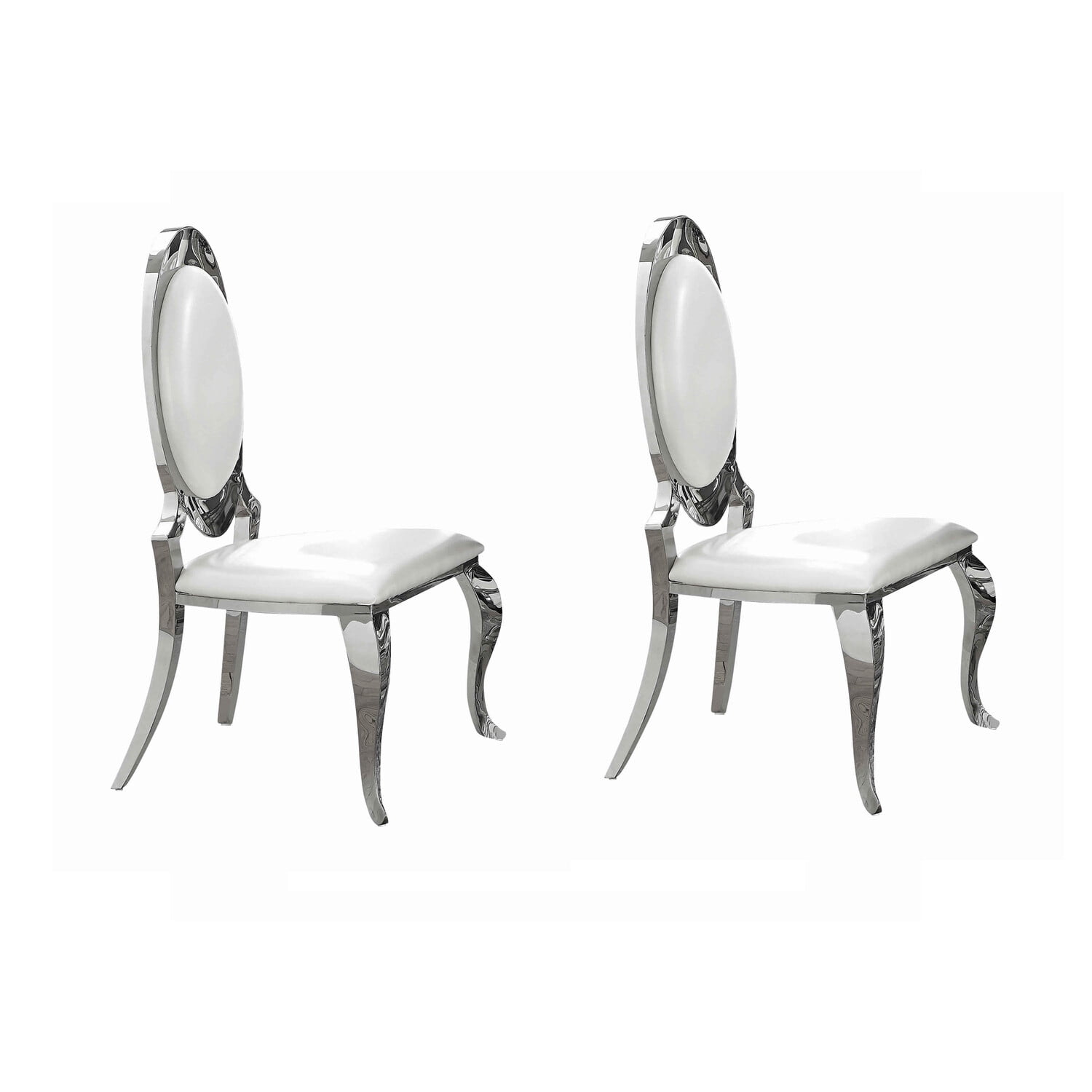 Luxe Transitional White Faux Leather Upholstered Dining Chair, Metal Frame, Set of 2