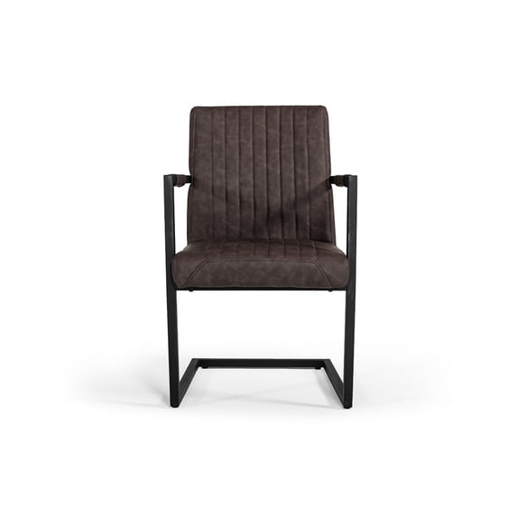 Benjara Metal Dining Chair with Cantilever Base and Vertical Stitch,Set of 2, Brown