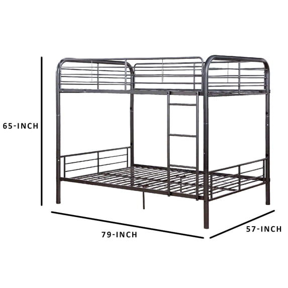 Benjara Metal Full/Full Bunk Bed, Gunmetal Gray-Color:Gray