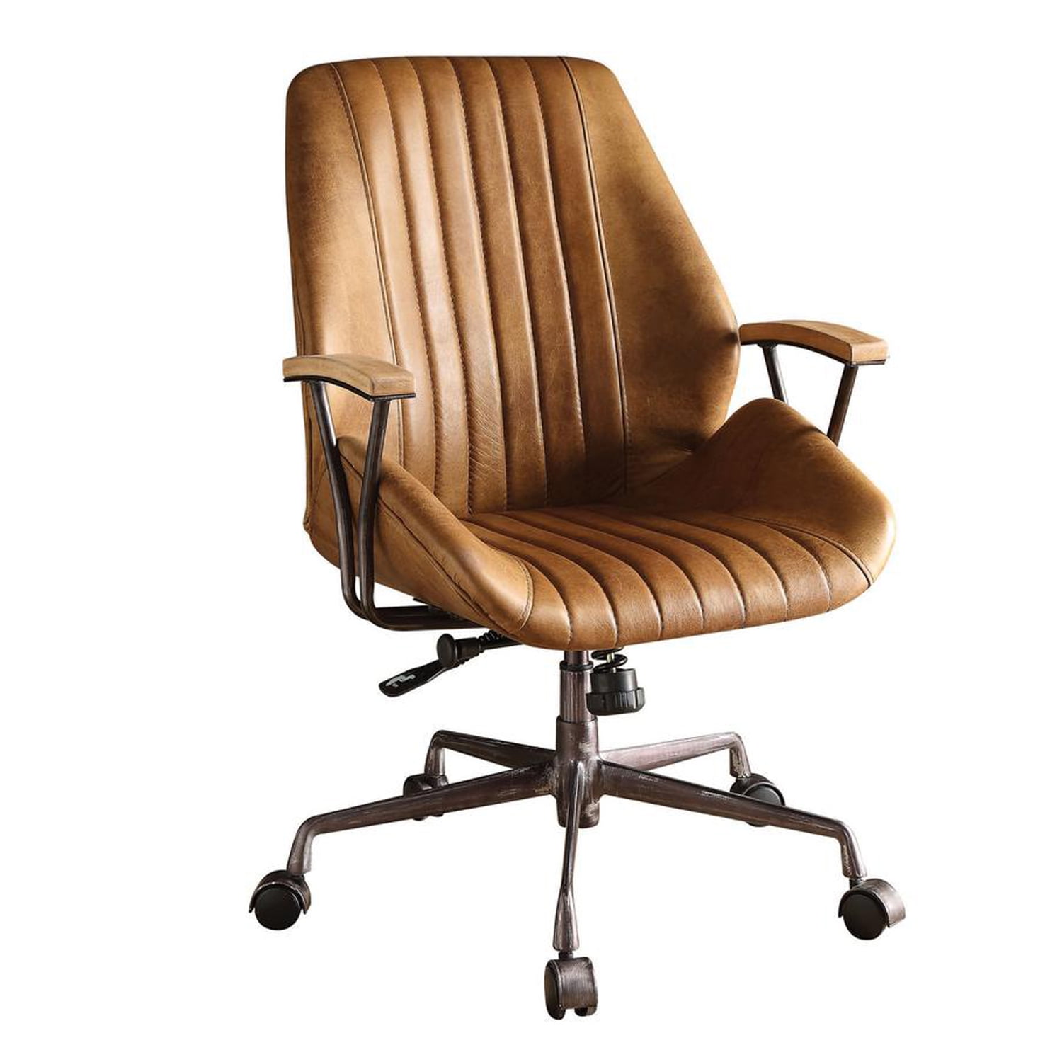 Metal & Leather Executive Office Chair, Coffee Brown