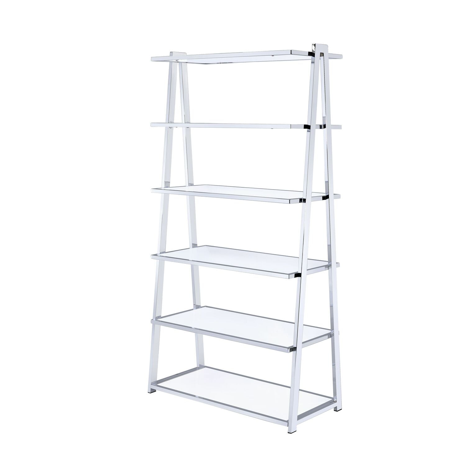 Sleek White and Chrome 71'' Metal Ladder Bookshelf with 6 Shelves