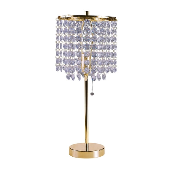 Metal Stalk Design Table Lamp with Hanging Crystals Shade, Gold- Saltoro Sherpi