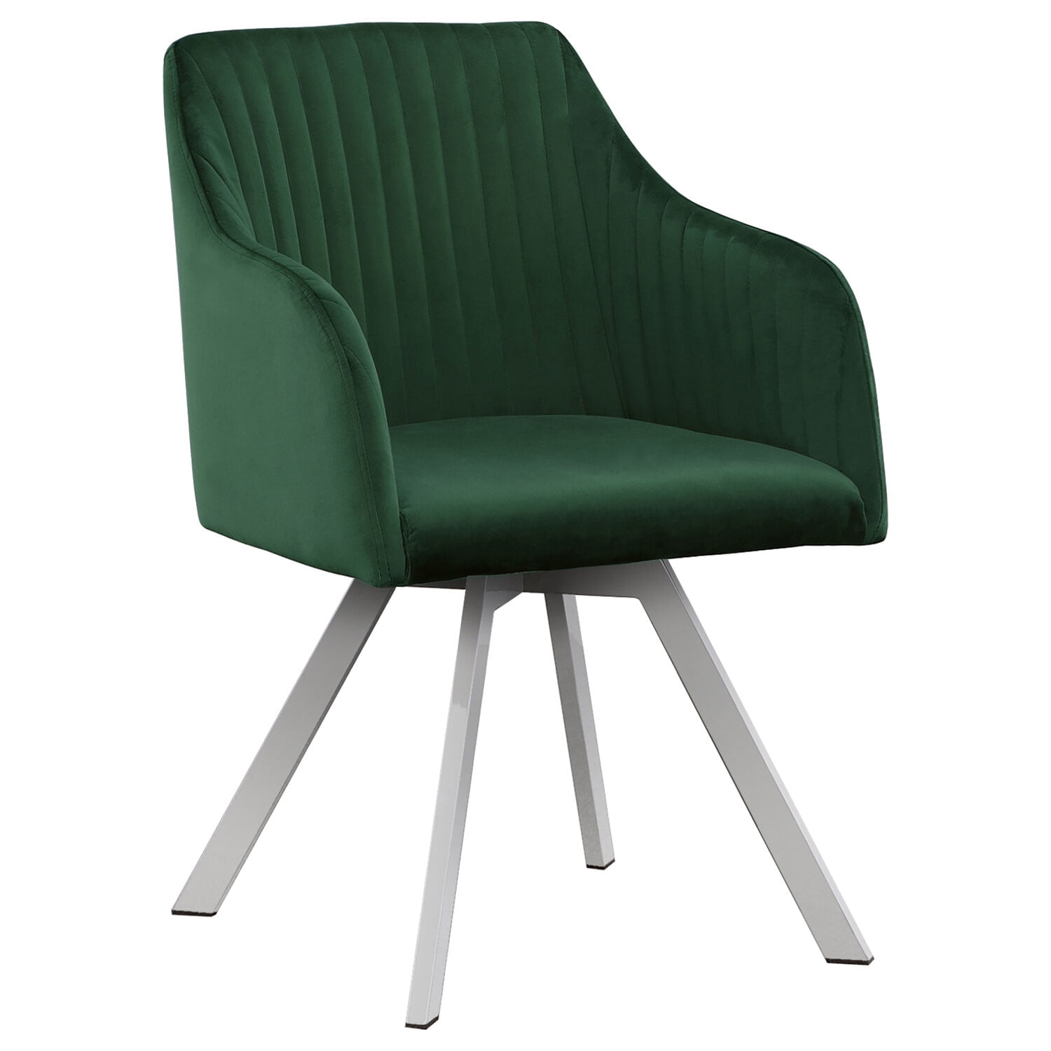 Contemporary Green Velvet Upholstered Swivel Arm Chair