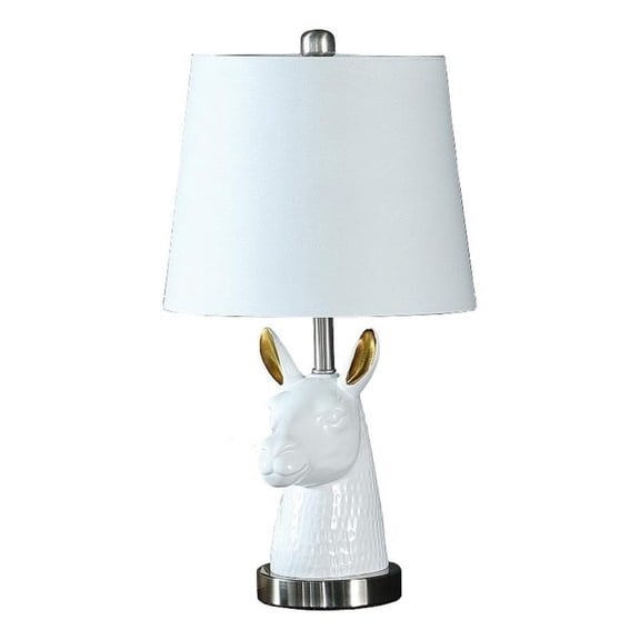 Benjara Metal Table Lamp with Llama Animal Head- White