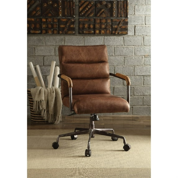 Metal & Leather Executive Office Chair, Retro Brown