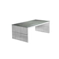 thumbnail image 1 of Benjara Meza 47 Inch Coffee Table, Glass Top, Waterfall Slatted Panel Frame, Silver, 1 of 5