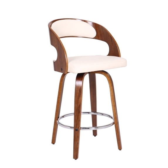 Benjara Mid Century Curved Back Swivel Counter Barstool, Cream