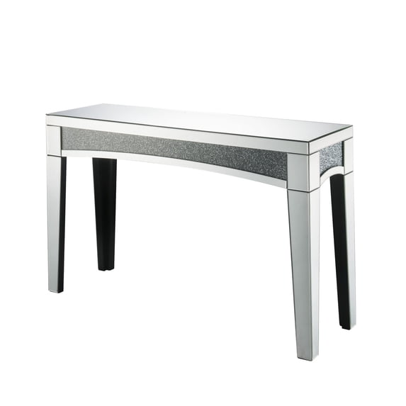 Benjara Mirror Top Console Table with Arched Faux Crystal Inlay Apron, Silver