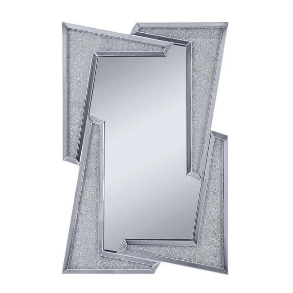 Mirrored Wooden Frame Accent Wall Decor with Four L Shaped Borders, Clear