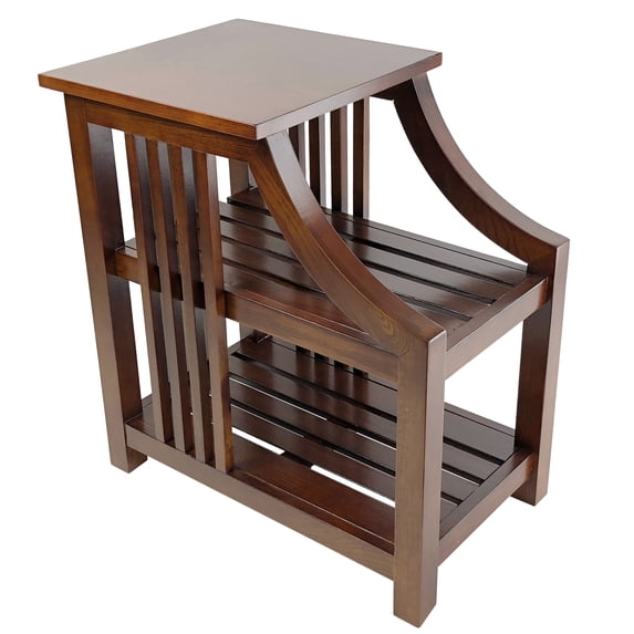 Benjara Mission Style Sculpted Side Table with 2 Slatted Shelves, Brown