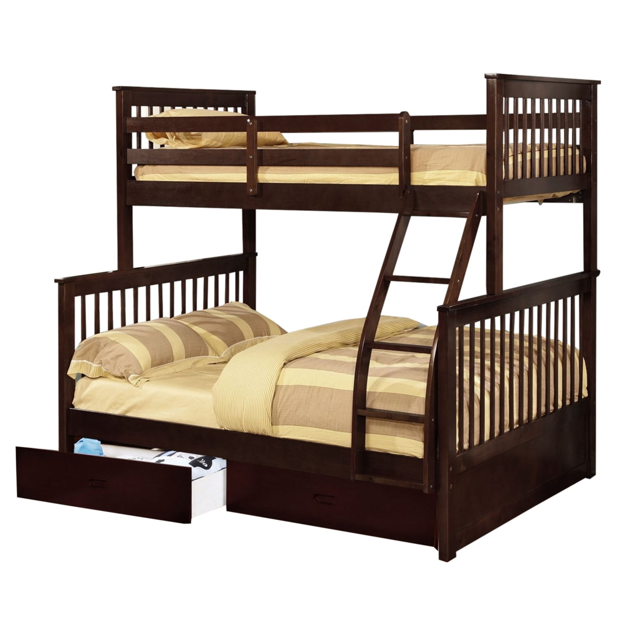 Mission Style Wooden Twin Over Full Bunk Bed with 2 Drawers, Dark Brown ...