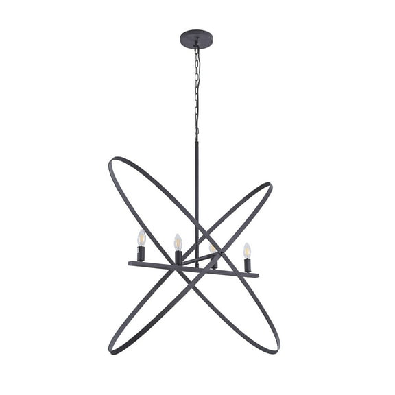 Modern Chandelier, 4 LED Light, Black Cross Band, Brass Metal 38 Inch