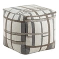 thumbnail image 1 of Modern Pouf Ottoman- Beige Gray Chunky Plaid Jacquard- 16 Inch Square, 1 of 6