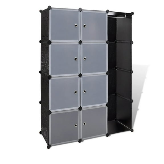 Modular Cabinet, 8 Storage n Hanging Compartments, Black White 59 Inch