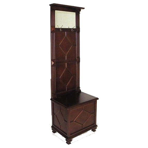 Molded Wooden Frame Hall Tree with Lift Top Box and Mirror Insert, Brown- Saltoro Sherpi