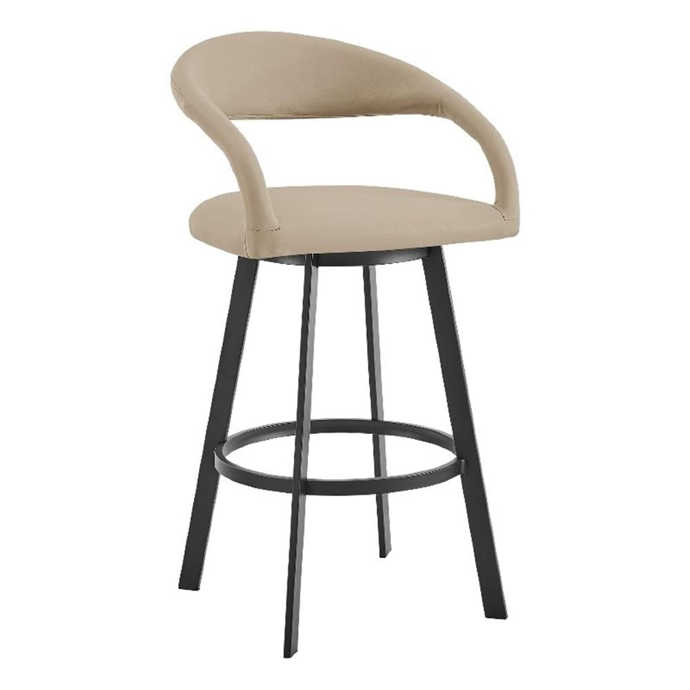 Monie Swivel Counter Stool Chair- Floating Back- Beige Faux Leather ...