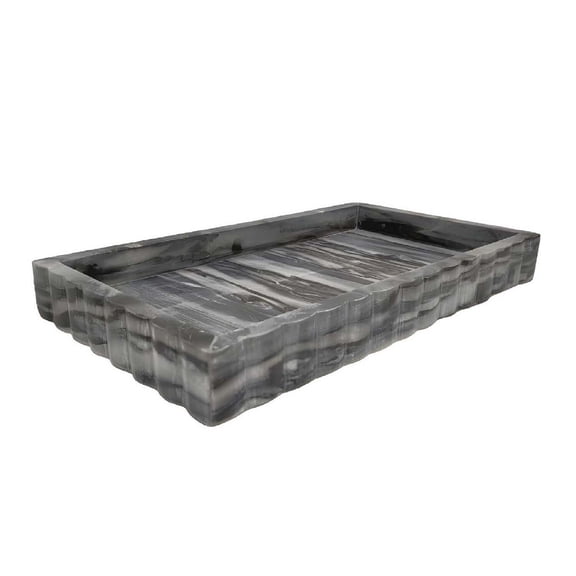 Benjara Myla Decorative Marble Tray- Subtle Gray Scalloped Edges- 14 Inch