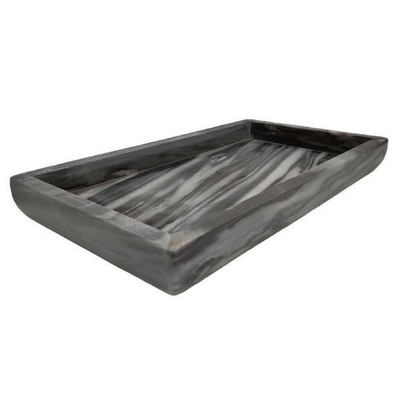 Benjara Myla Decorative Marble Tray, Unique Veining Patterns Gray, 14 Inch
