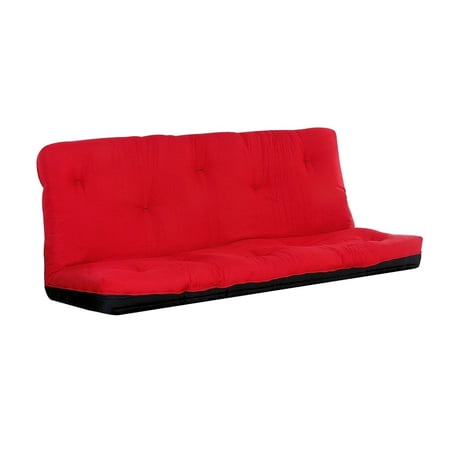 Nab Full Size Futon Mattress, Tufted, Poplin Fabric, Red, Black- Saltoro Sherpi