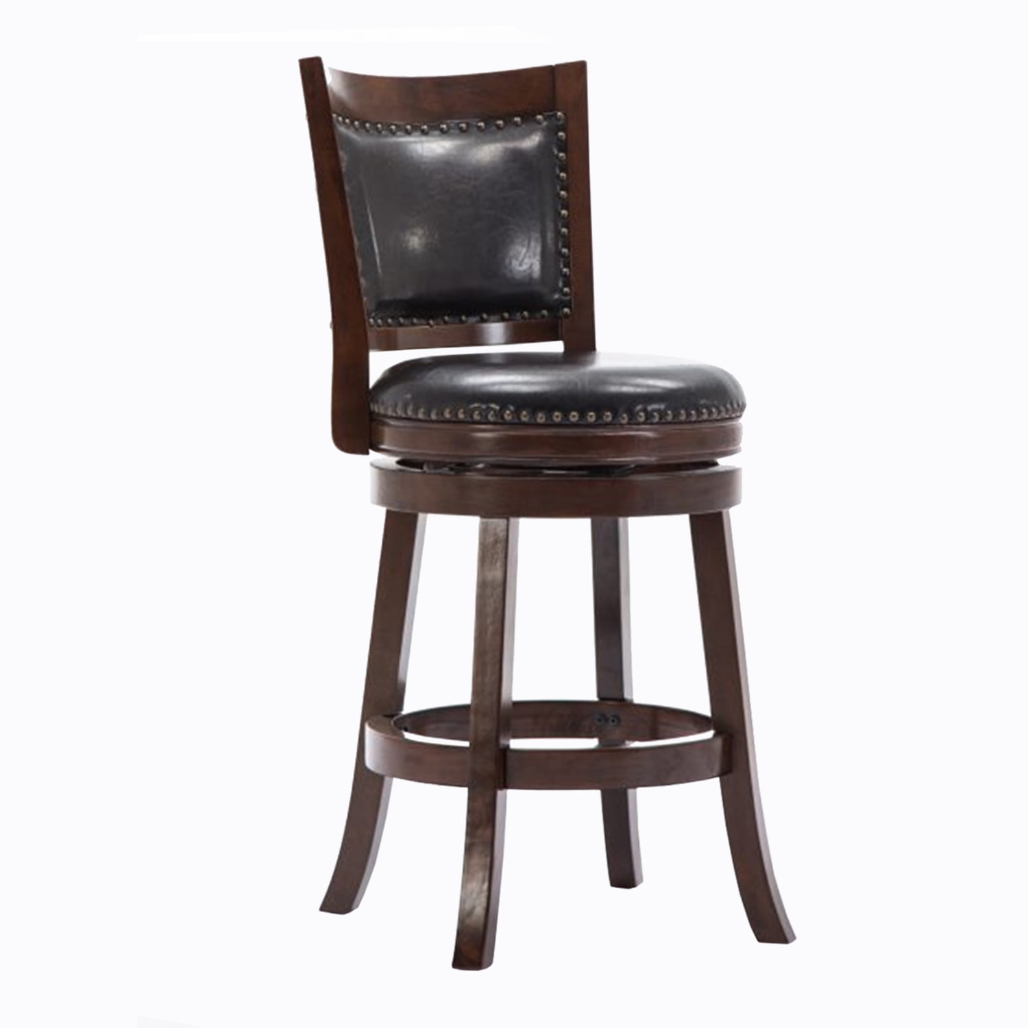 Black Faux Leather and Wood Counter Stool with Nailhead Trim