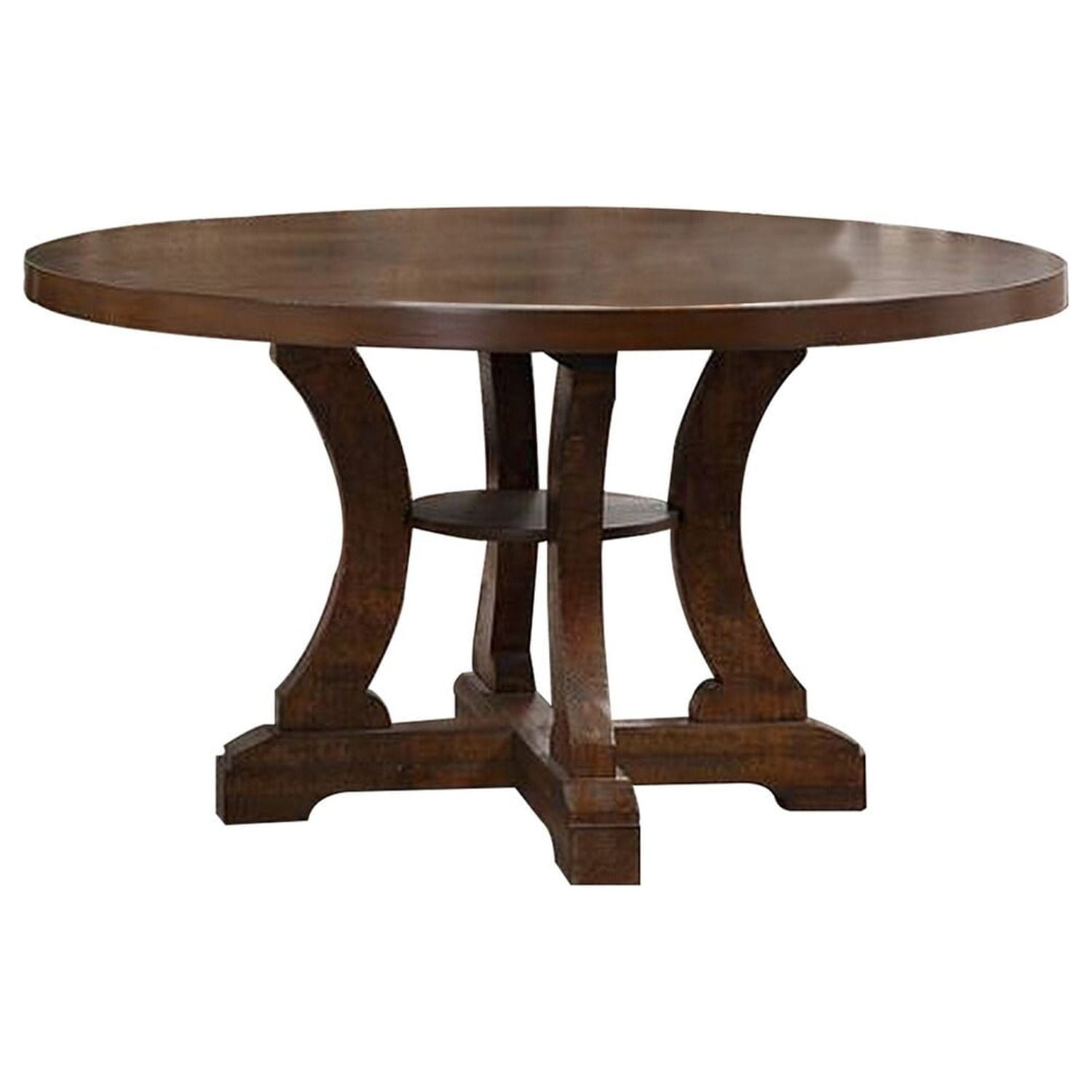 54 Inch Round Reclaimed Wood Dining Table with Dark Brown Pedestal