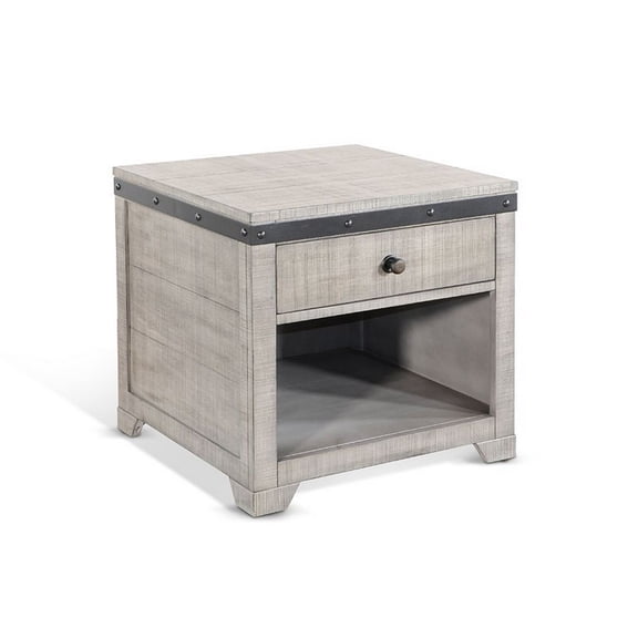 Nelly Side End Table- 1 Drawer and Shelf- 24 Inch Gray Mahogany Wood
