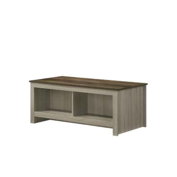 Nena Coffee Table with Open Shelves- Brown Wood Top- Oak Gray 43 Inch