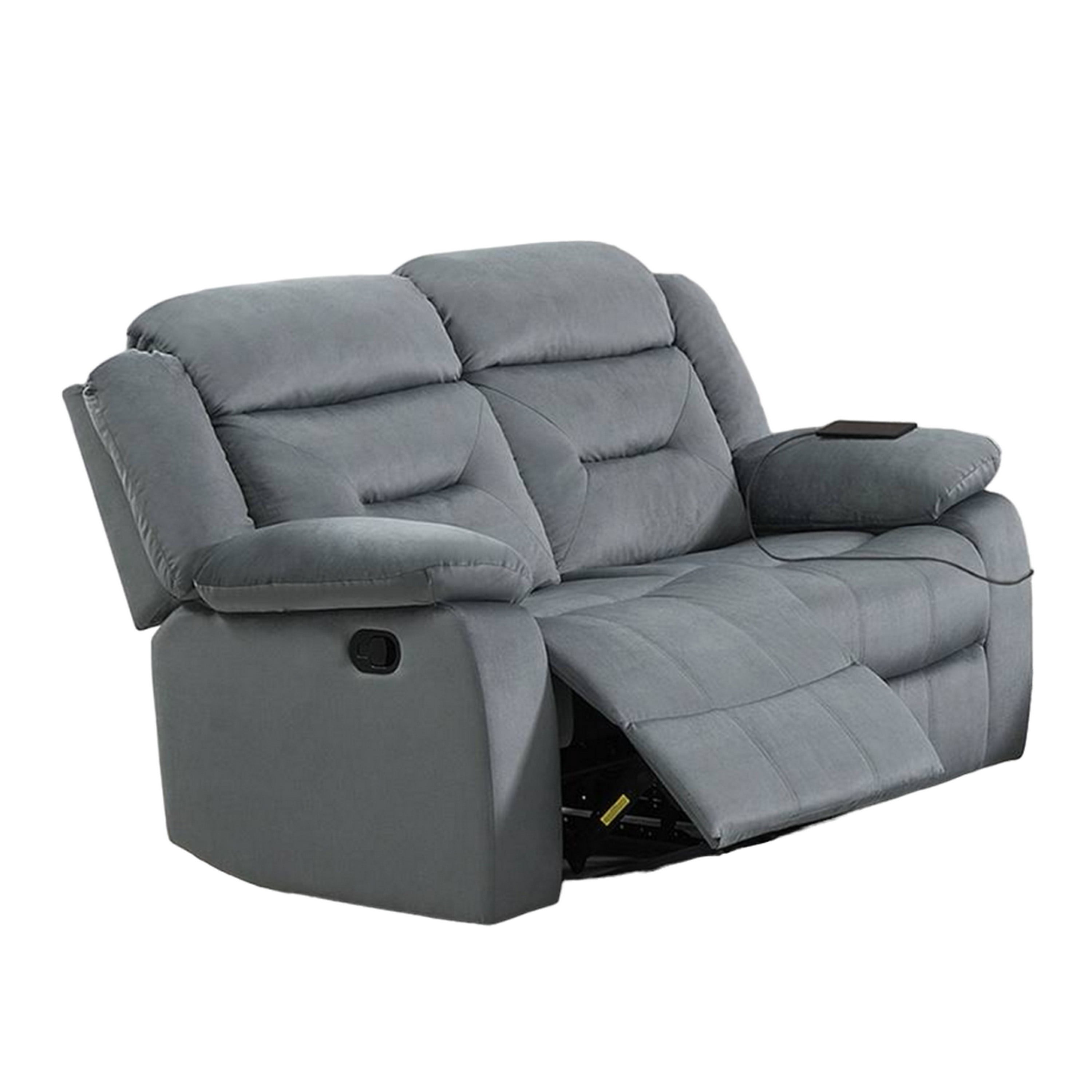 Niko Manual Recliner Loveseat, Light Gray Velvet, Solid Wood, 60 Inch