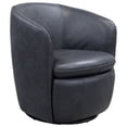 thumbnail image 1 of Benjara Niko Swivel Accent Chair, Round Barrel Design, Dark Blue Top Grain Leather, 1 of 5