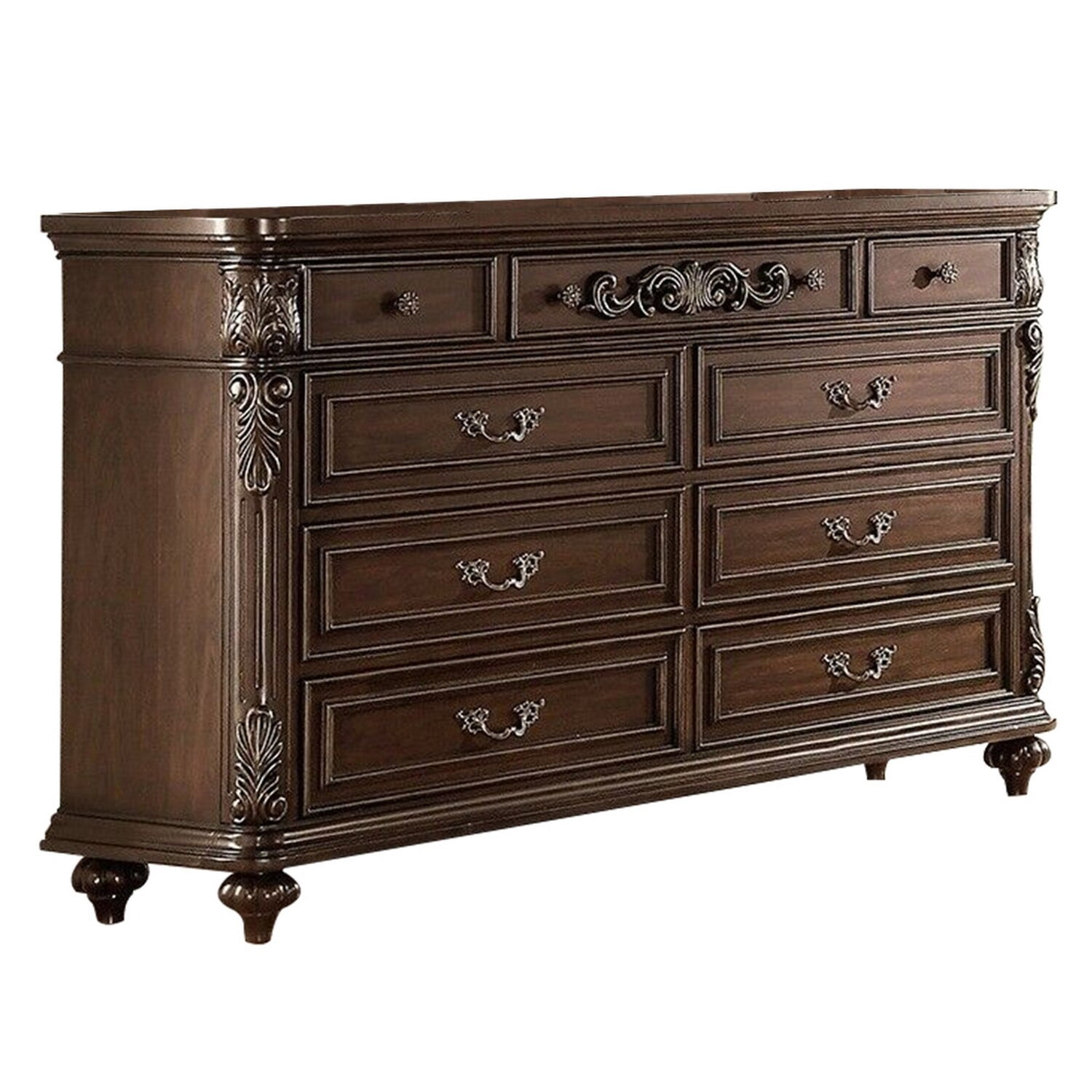 Benjara Nine Drawers Wooden Dresser with Molded Details, Brown ...
