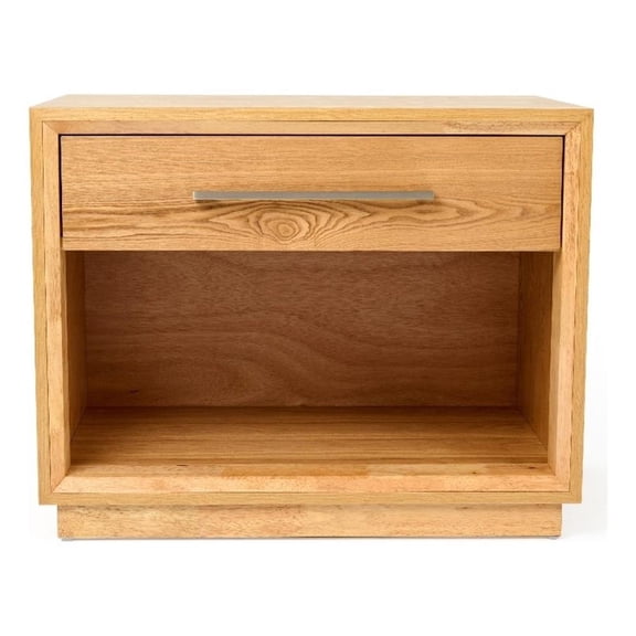 Benjara Noe Malia 32" NightStand-1 Drawer-1 Shelf-Natural Brown Solid Wood